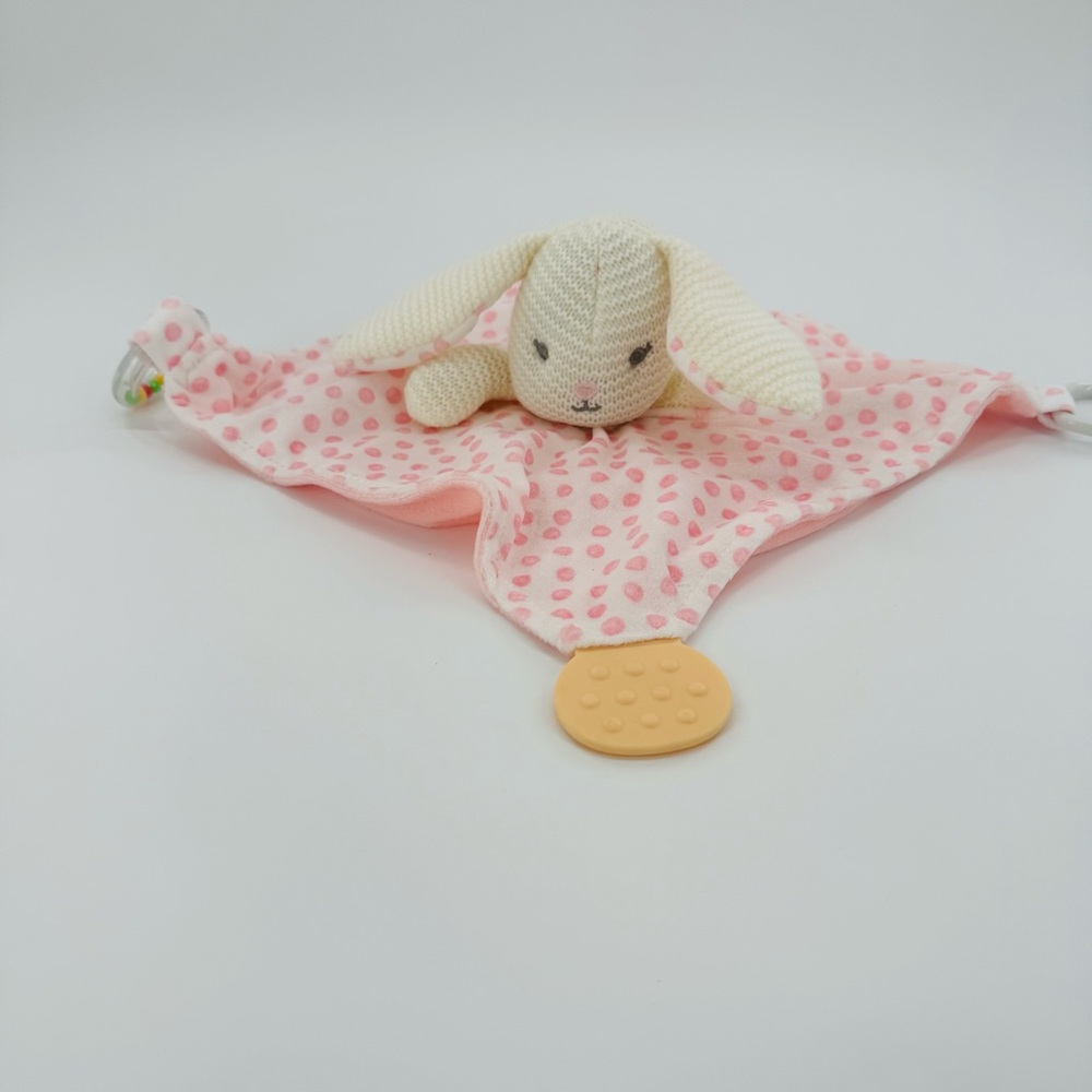 Modern Baby Knitted Snuggle Bunny‎ Lovey Pink Teether Plush Security Blanket
